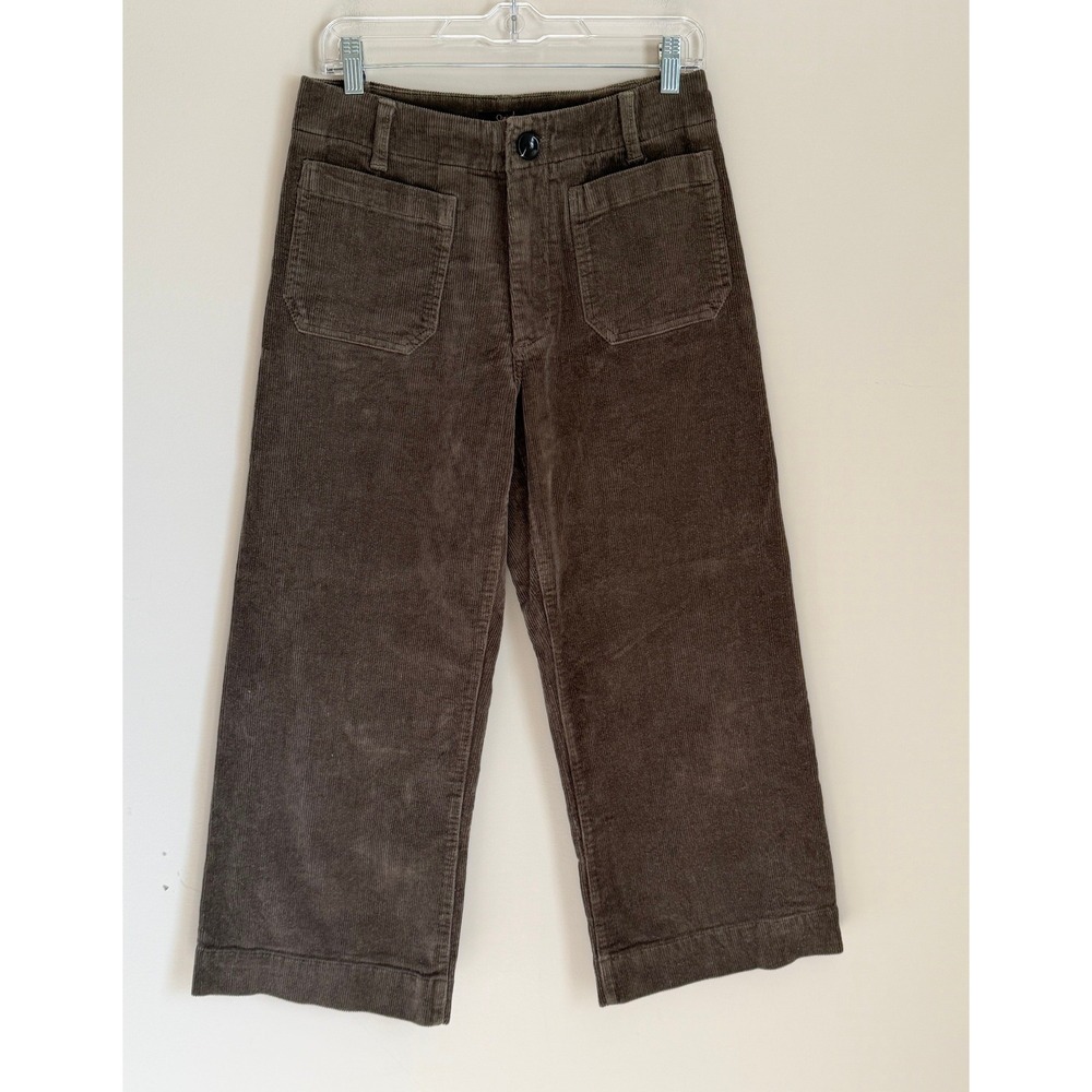 Quince Corduroy Cropped Wide Leg Pants Womens 6 Seaweed Brown Organic Stretch